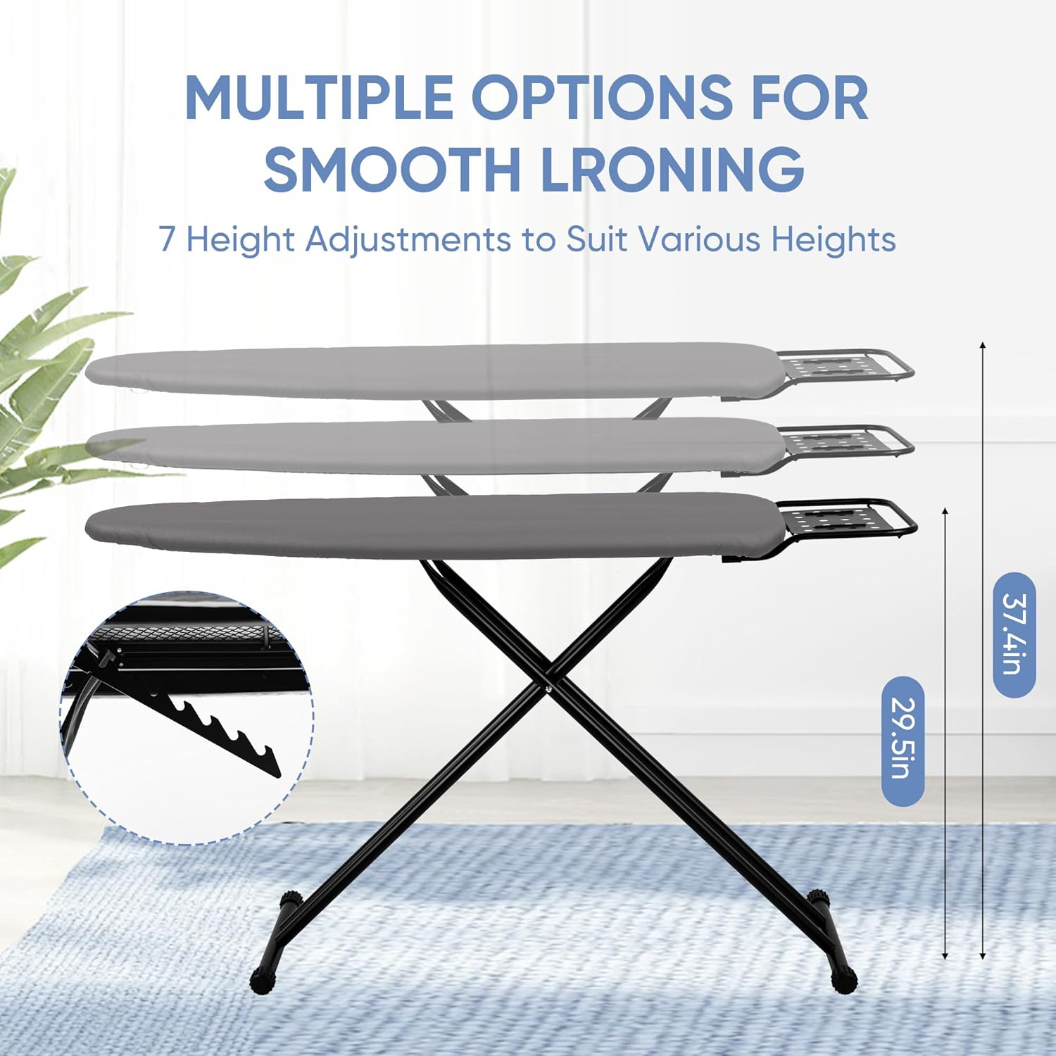 Full Size Ironing Board 47" X 15" with Heat Resistant Cover and Thicken Felt Pad, Safety Iron Rest, Anti-Skid Feet, Height Adjustable, Heavy Duty