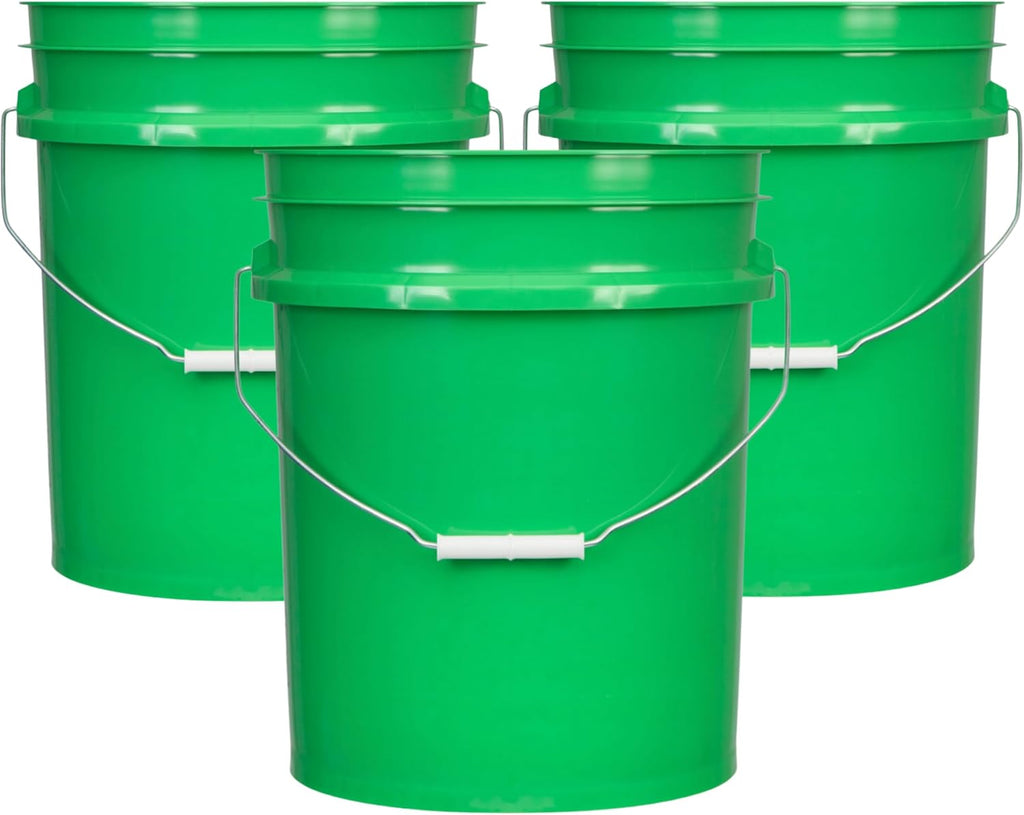 House Naturals 5 Gallon Premium HPDE Plastic Bucket - Made in USA Food Grade Storage Container, BPA Free All Purpose Pail (3, Green)