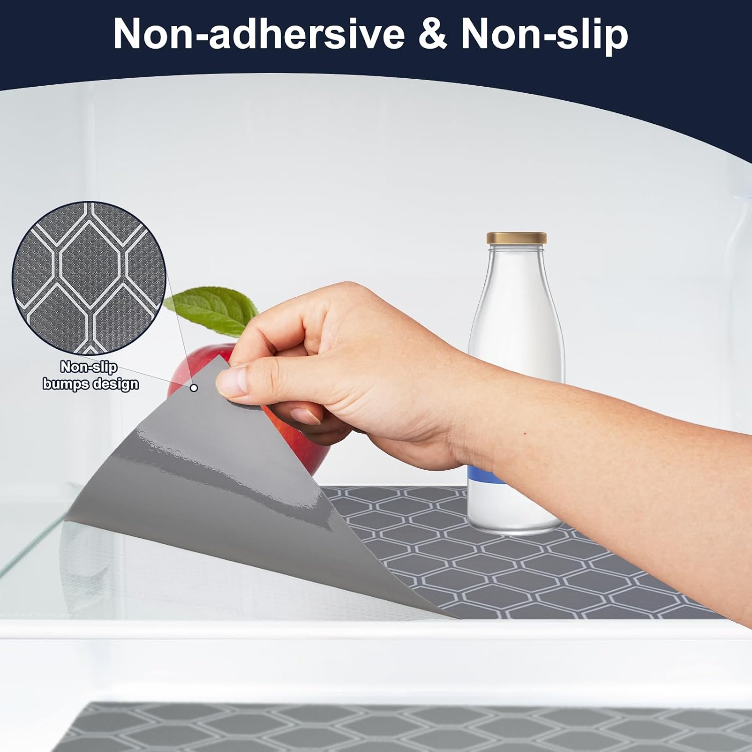 Non-Adhesive Shelf Liner Roll - Waterproof No-Slip Drawer & Cabinet Mat for Kitchen, Refrigerator, Bathroom, Easy to Cut EVA Drawer & Shelf Liners, 12" x 118", Grey