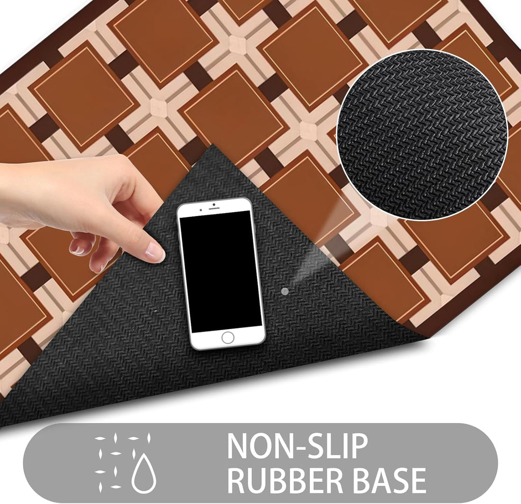 Ultra Thin Door Mat Indoor Entrance, 1/10 in Thin Door Mats for Inside Entry, Non-Slip Rubber Backing Washable Doormat, Fade Resistant, Absorbent, Low Profile Dirt Trapper, 30"X17",Orange Checkered
