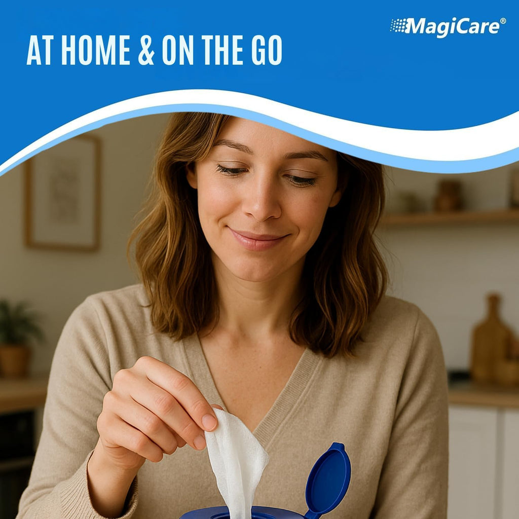 MagiCare 75% Large Alcohol Wipes (2 Canisters) - Hand Sanitizing Wipes - Hand Sanitizer Wipe, Unscented, Premium - Home, Classroom, Camping - 2, 100ct Canisters (200pcs)