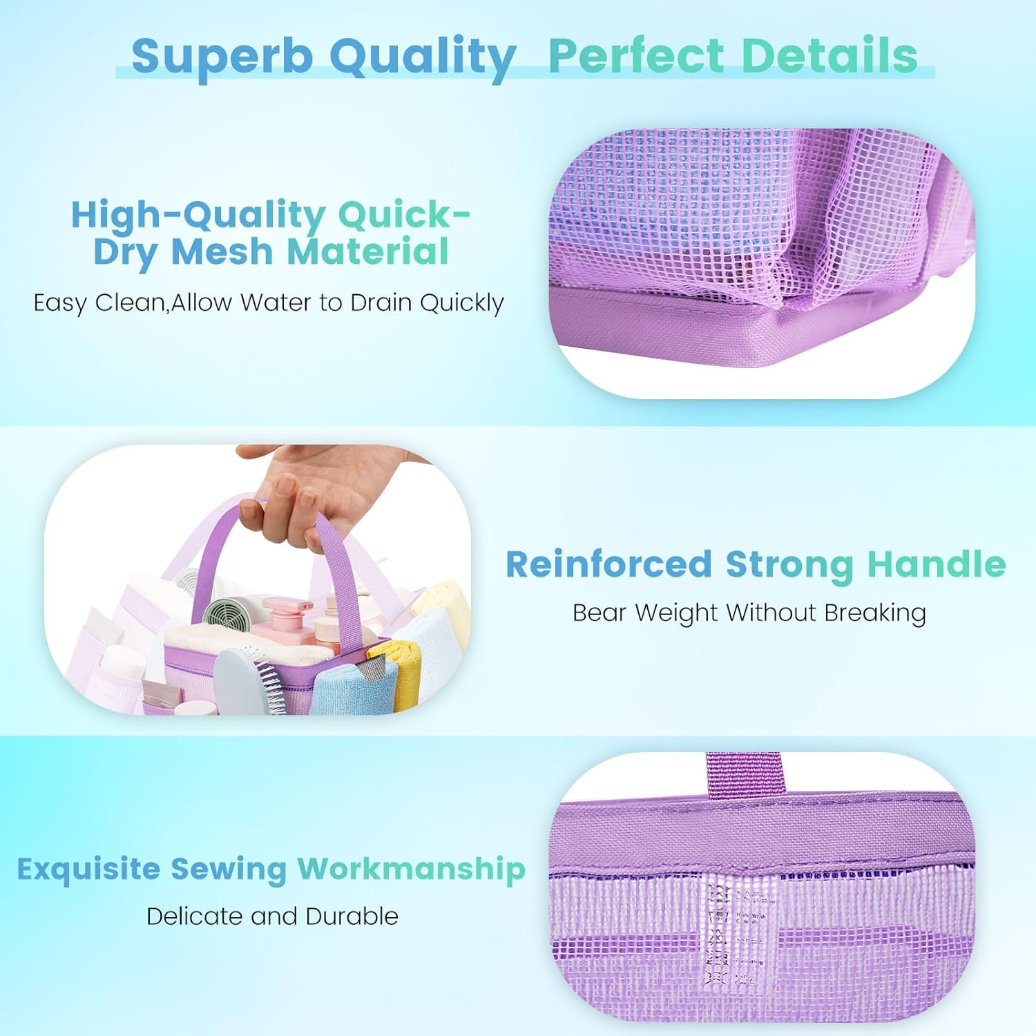 Mesh Shower Caddy for College Dorm Room Essentials for Girls with 9 Pockets,Large-Capacity Shower Basket,Quick Dry Toiletry Tote Bag,Outdoor Gym,Travel,Swim,Beach Camping Essentials-Black and Purple