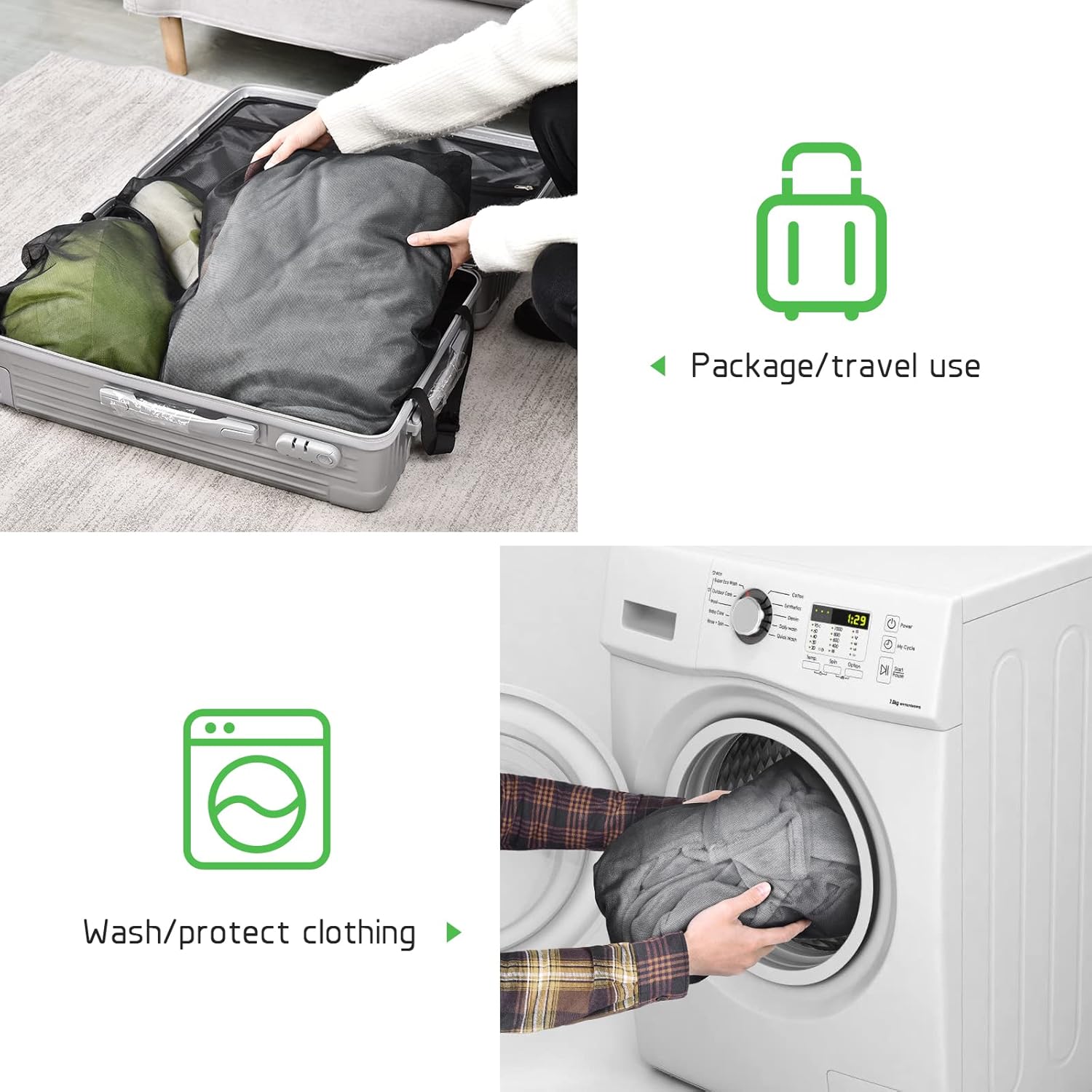 2 Pack Mesh Laundry Bags 24 x 32 inch Laundry Garment Bag Mesh Large Lingerie Wash Bags Zippered Garment Washing Net for Underwear Hosiery Blouse Sweater Dress