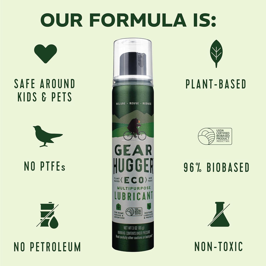 Gear Hugger Multipurpose Lubricant - Eco-Friendly (3 oz, Pack of 6), Rust Remover - Garage Door Lubricant Spray, Door Hinge Lubricant & Lock Lubricant - Plant-Based, No Petroleum, No PTFE