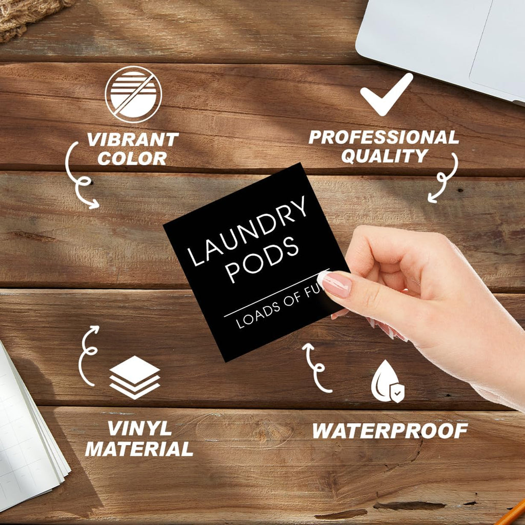 Modern Minimalist Laundry and Cleaning Sticker Labels for Home Organization 24Pcs Vinyl Label Pack Jars Bottles Storage Containers Stickers Bike Hat Bedroom