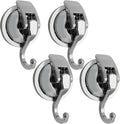 Suction Cup Hooks - Heavy Duty Glass, Reusable, No Hole Punched, for Bathroom Robe & Garland (Silver, 4 Pack)