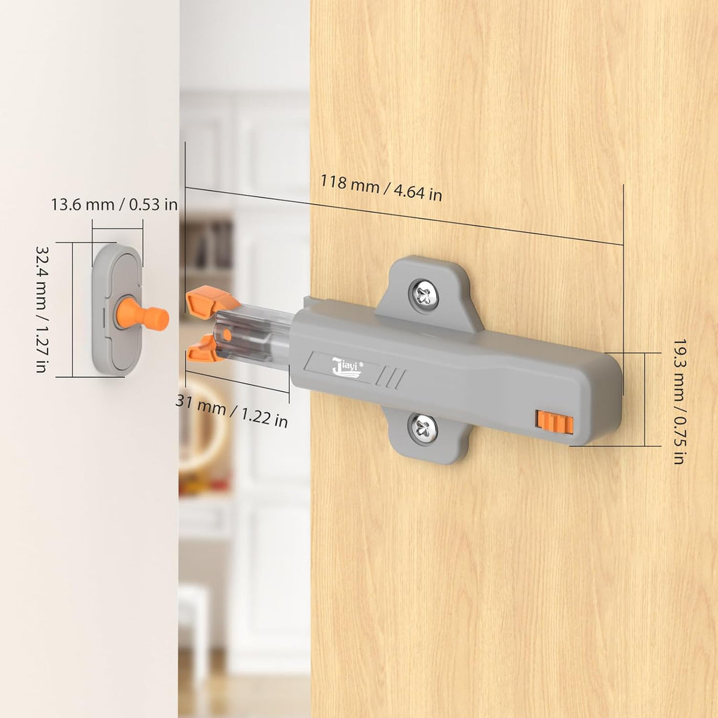 Push Touch Latches for Cabinets, Jiayi 4 Pack Heavy Duty Push Lock Door Latch, Cabinet Press Out Latch for Door, Non Magnetic RV Drawer Catch Closure, Open Latch Kitchen Hidden Door Opener