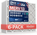 BNX TruFilter 20x22x1 Air Filter MERV 13 (6-Pack) - MADE IN USA - Electrostatic Pleated Air Conditioner HVAC AC Furnace Filters for Allergies, Pollen, Mold, Bacteria, Smoke, Allergen, MPR 1900 FPR 10