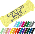 TECEUM Cotton Rope 3/16” (5 mm) – 50 FT – Strong All-Purpose Braided Rope – Natural Cotton – for Crafting, Сamping, Clothes Line, DIY, Indoor & Outdoor Use – Pastel Yellow