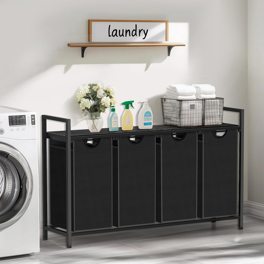 Laundry Hamper, Laundry Sorter with 4 Pull-Out Removable Oxford Fabric Bags Cloth Laundry Basket 4 x 10 Gallons (Charcoal Black)