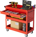 3-Tier Rolling Tool Cart with Drawers, Heavy Duty Utility Storage Cart with pegboard, Lockable Metal Tool Chest on Wheels for Garage, Warehouse & Repair Shop