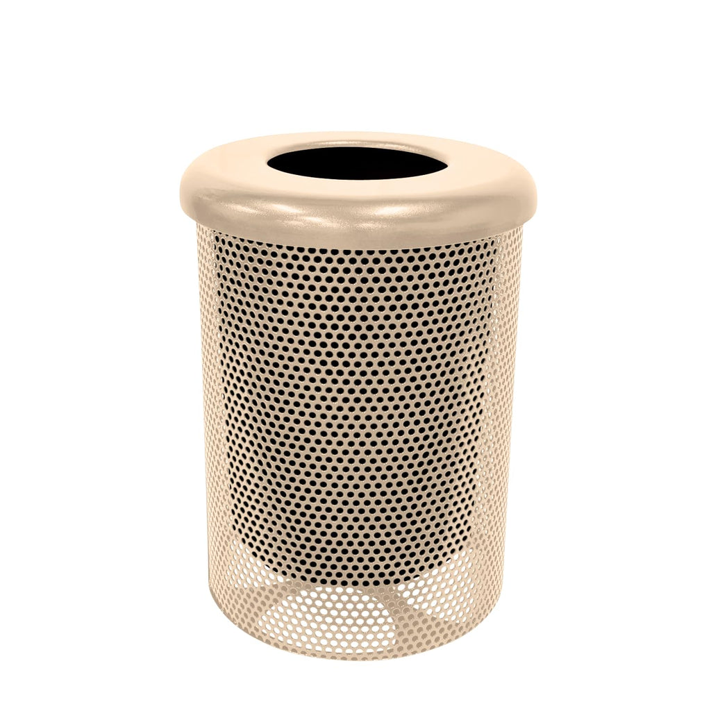 COATEDOUTDOORFURNITURE RFT-P-TAN Heavy Duty Round Trash Receptacle with Flat Top, Liner Included, 32 Gallon, Tan, Made in America
