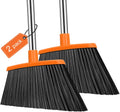 NACENA Heavy Duty Broom, 55 Inch Long Handle Outdoor Large Angle Brooms, Commercial Broom for Sweeping Indoor, for Home Garage Kitchen Office Courtyard Lobby Patio Lawn Concrete, 2 Pack (Grey&Orange)
