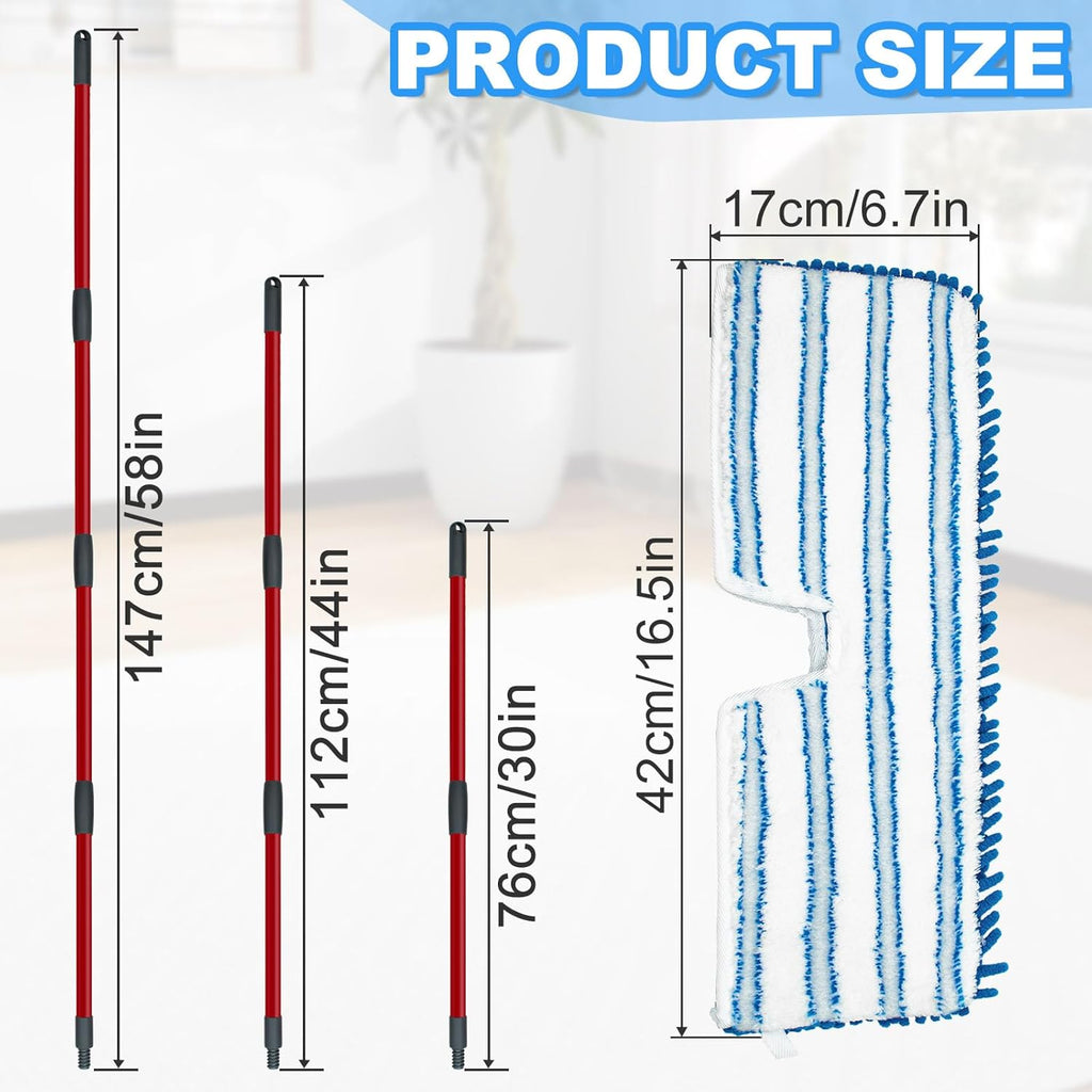 Microfiber Mops for Floor Cleaning, Flat Mop with 3 Reusable Pads and Extendable 58" Long Handle for O Cedar Dual-Action Microfiber Flip Mop , Dust Mop for Hardwood Floors, Wet & Dry Use
