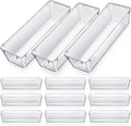 Maitys 12 Pcs Vanity Drawer Organizer 9 x 3 x 2 Inches Clear Plastic Utensil Organizers Kitchen Drawers Dividers for Office Desk Silverware Kitchen Utensils Cosmetics and Bathrooms(Clear)