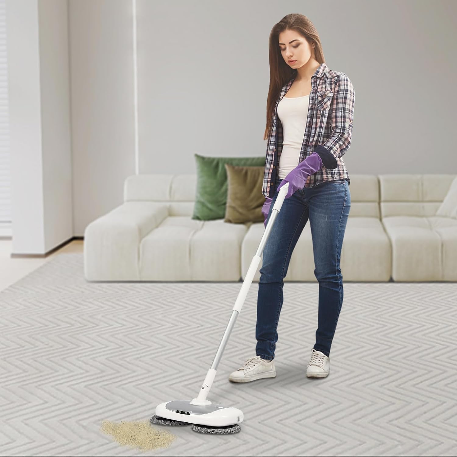 Cordless Electric Floor Cleaner Electric Mop Floor Cleaner Automatic Cleaning Buckle Rechargeable Floor Polisher Up to 100 mins with LED Headlight Water Sprayer for Wooden Marble Tile Hardwood Floor