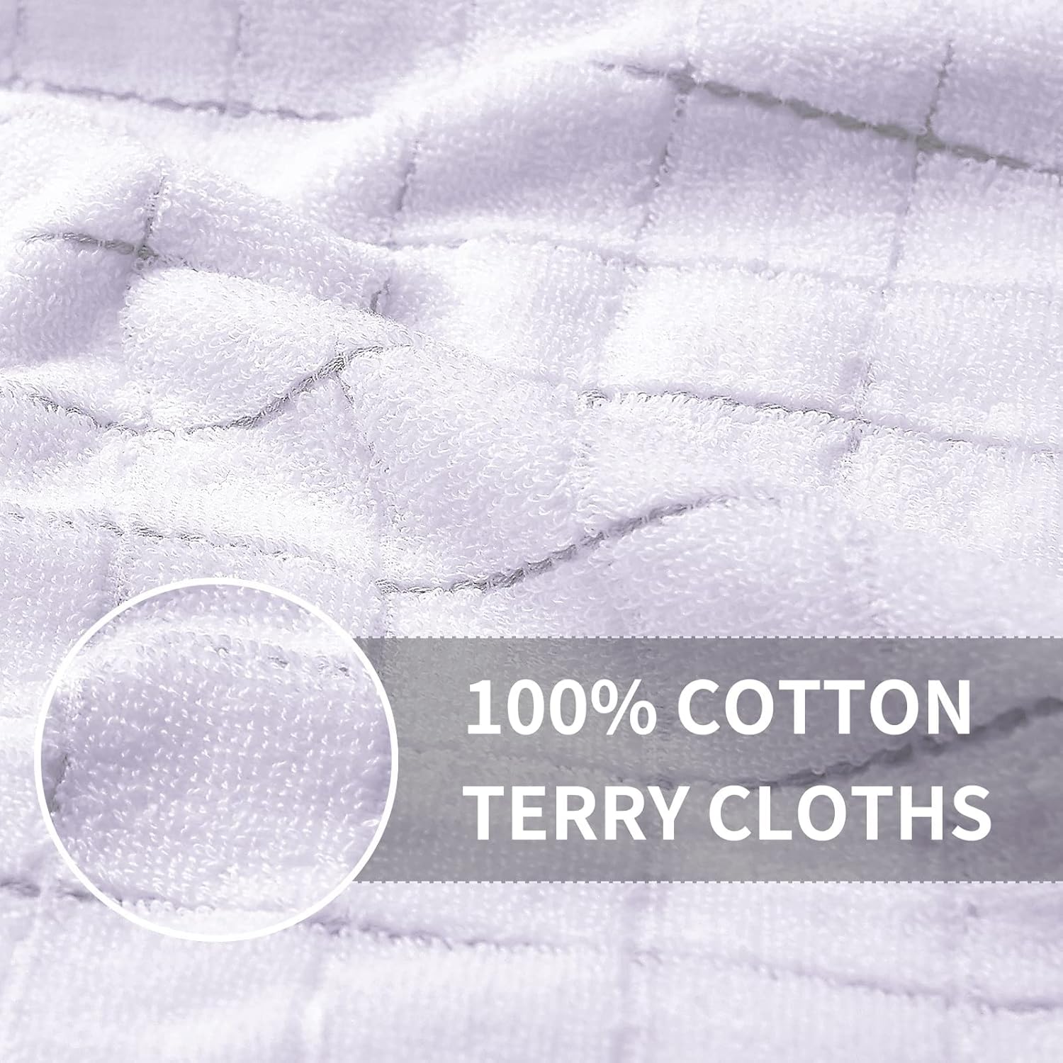Homaxy 100% Cotton Terry Kitchen Towels(White, 13 x 28 inches), Checkered Designed, Soft and Super Absorbent Dish Towels, 8 Pack