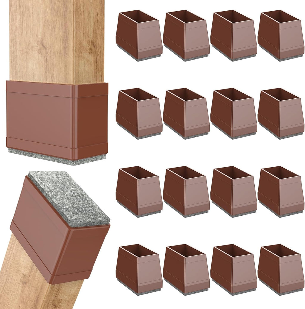 Rectangle Chair Leg Protectors for Hardwood Floors,16 PCS Silicone Covers to Protect Wood Tile Floors Felt Pads Furniture Leg Caps Reduce Noise. Easy to Move.(Brown,1 x 1.25 Inch,Rectangle)