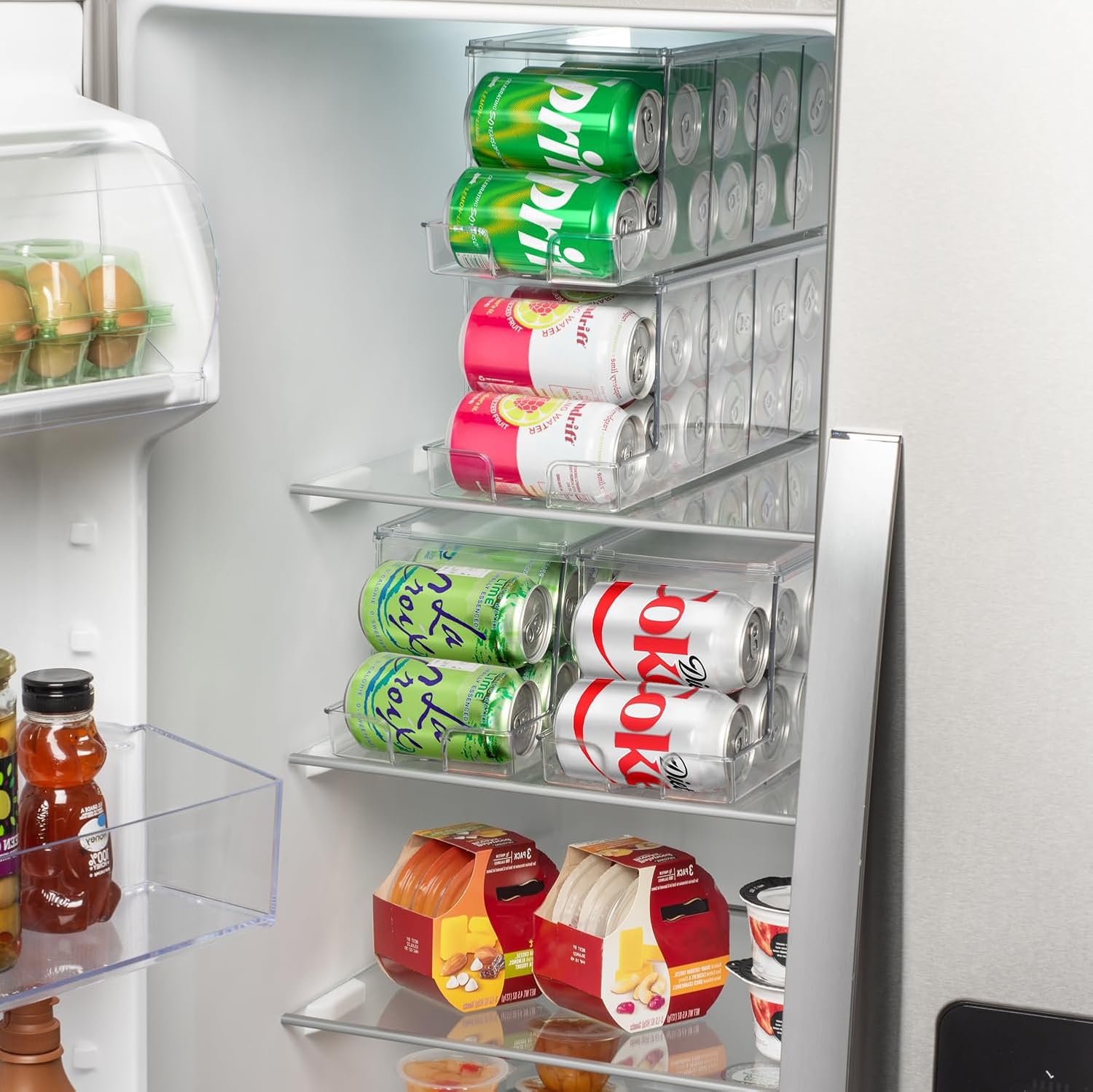ClearSpace Soda Can Organizer & Soda Can Dispenser for Refrigerator - Fridge Organizer & Stackable Drink Organizer for Fridge, Can Organizer for Refrigerator - Holds 12 Cans Each, BPA Free - 4 Pack