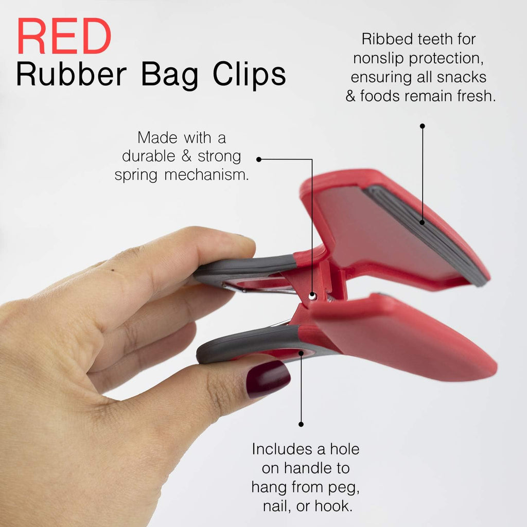 COOK WITH COLOR Wide Heavy Duty Chip Clips, Large Bag Clips for Food Storage, Pack of 4, Red