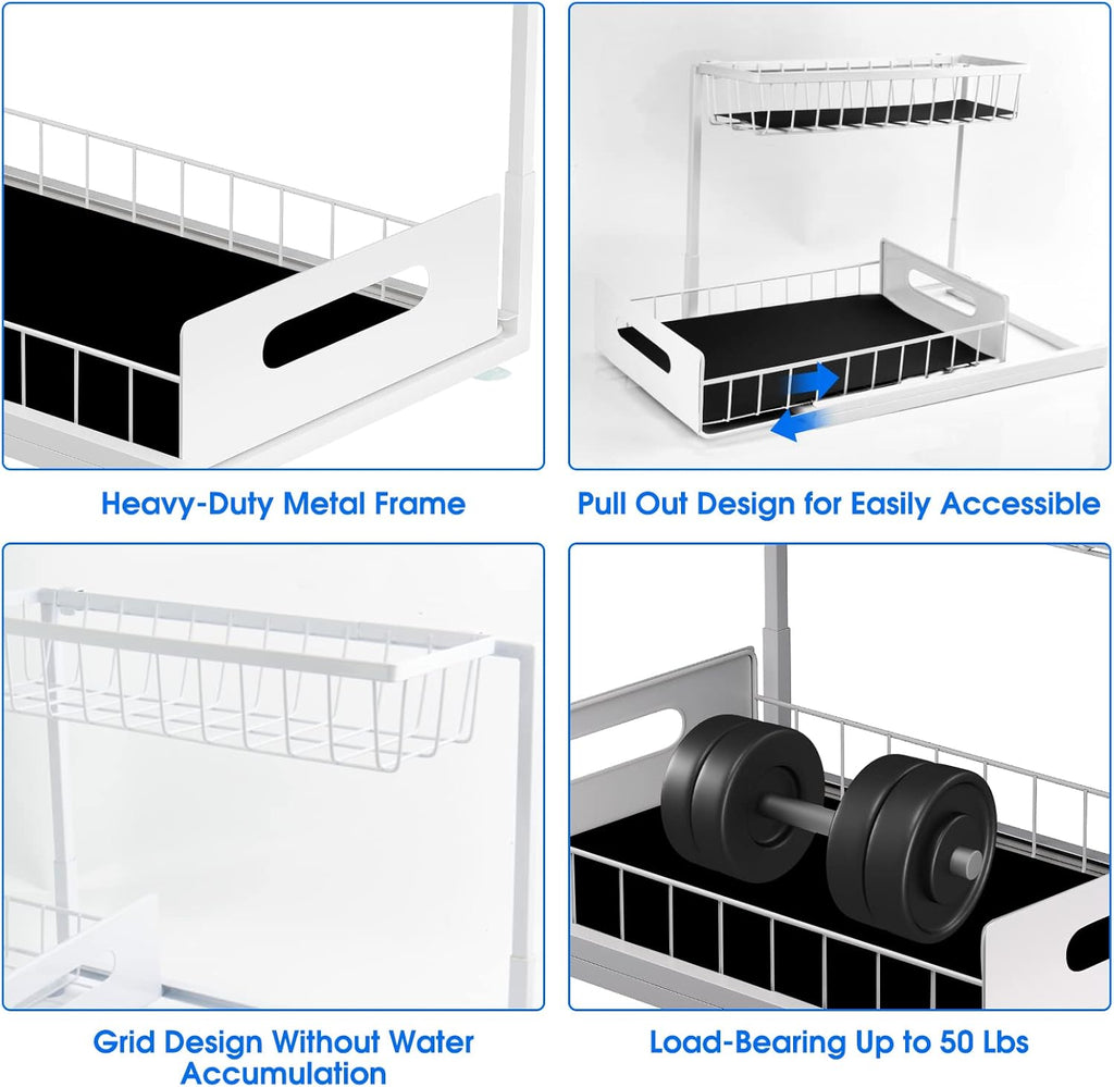 Under Sink Organizer, 2 Tier Under Sink Organizers and Storage Multi-Purpose Under Sink Storage for Bathroom Kitchen (White)