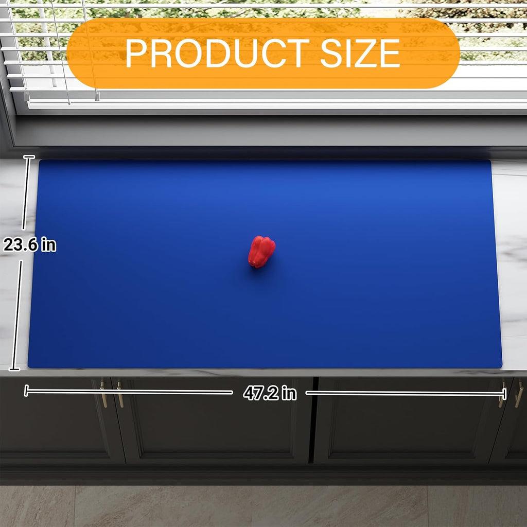 Quality Silicone Table Mat 47x24 Inch - High Heat Resistant (Lab Tested 482°F), Non-Slip Oil-Resistant Surface for Baking & DIY | Waterproof & Easy Clean (Blue)