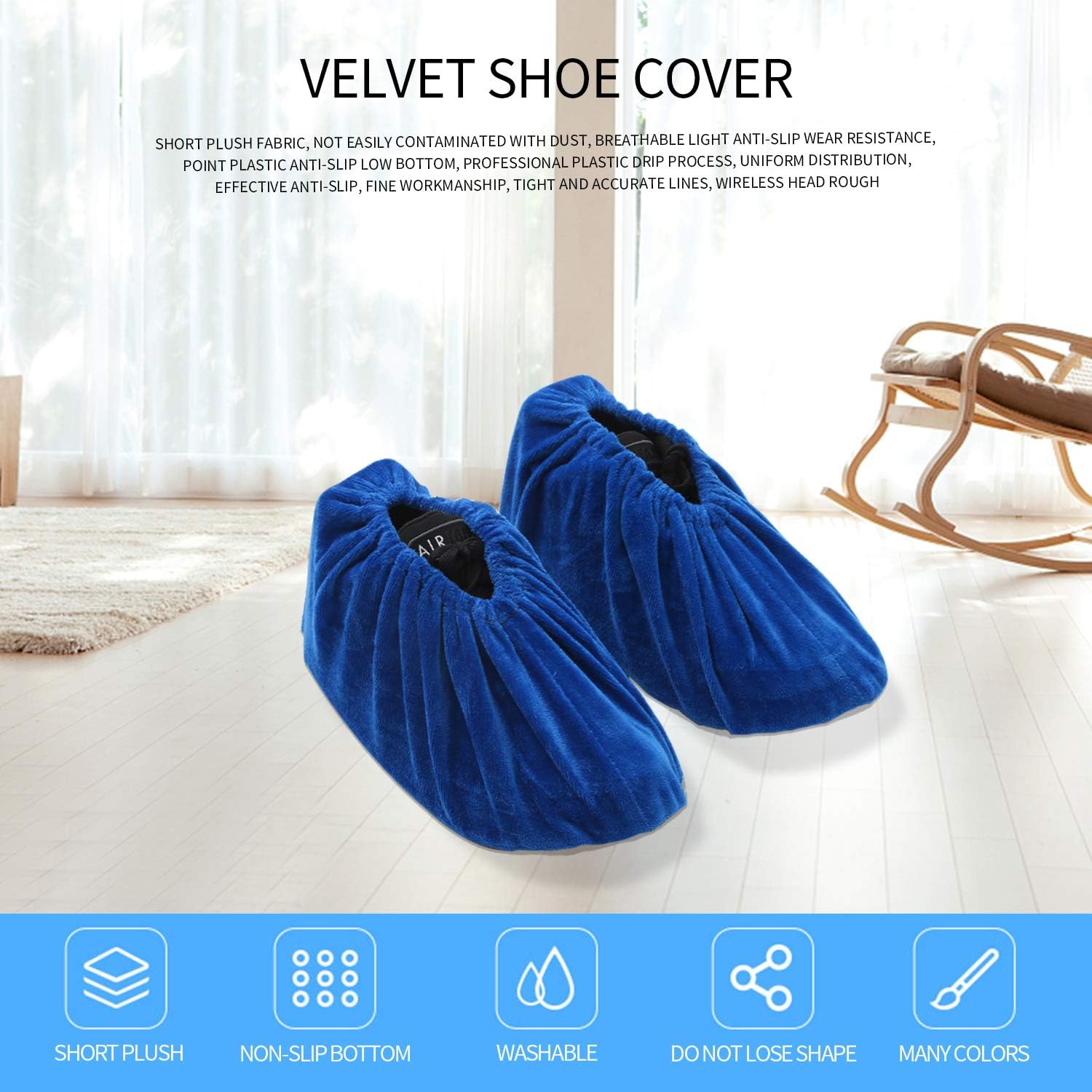 5 Pairs Reusable Non Slip Shoe Covers, Premium Soft Washable Thickened Boot Shoe Covers for Household, Office, Laboratory