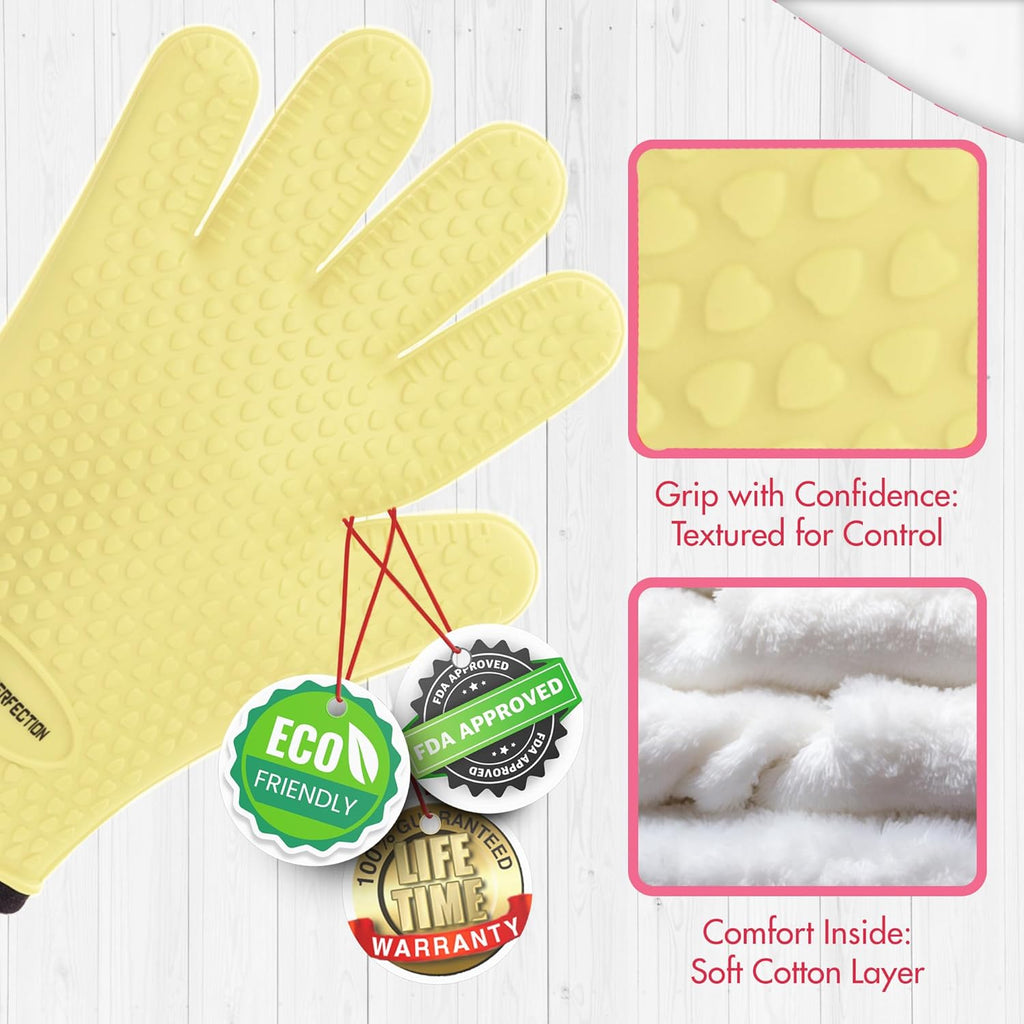 KITCHEN PERFECTION XL Silicone Smoker Oven Gloves for Women -Extreme Heat Resistant BBQ Gloves -Handle Hot Food Right on Your Grill Fryer&Pit|Waterproof Grilling Cooking Mitts|Superior Set+3 Bonuses