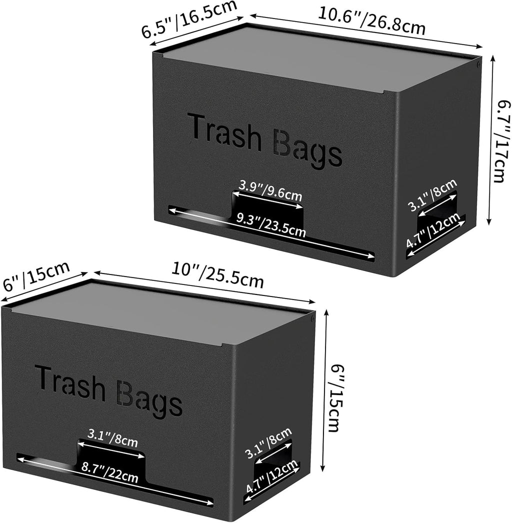 2-Pack Trash Bag Holder Dispenser, Stackable Garbage Bag Dispenser, Extra Large Trash Organizer for Kitchen Laundry Under Sink, Wall Mounted or Freestanding, Metal Black