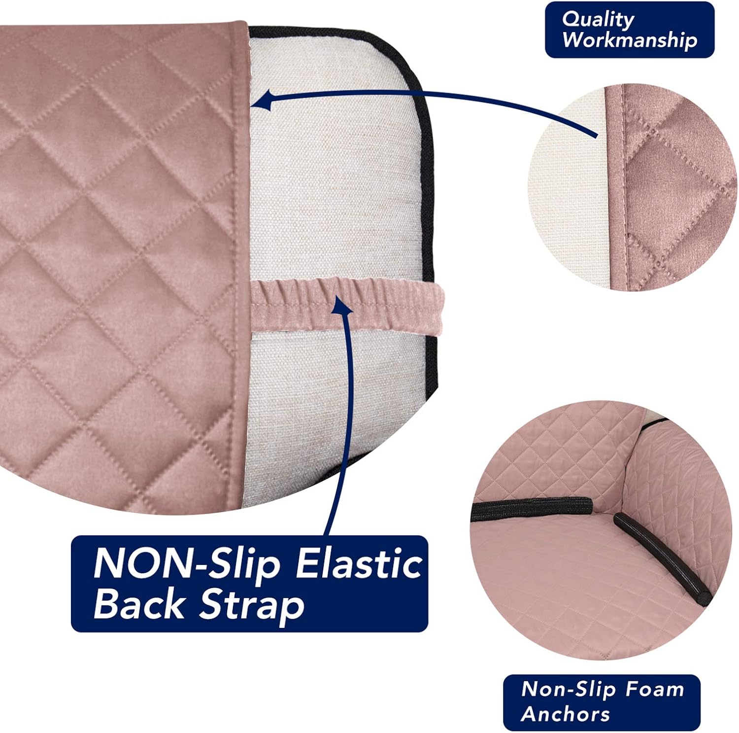 PureFit Reversible Quilted Sofa Cover, Water Resistant Slipcover Furniture Protector, Washable Couch Cover with Non Slip and Elastic Straps for Kids, Dogs, Pets (XX Large, Pink/Beige)