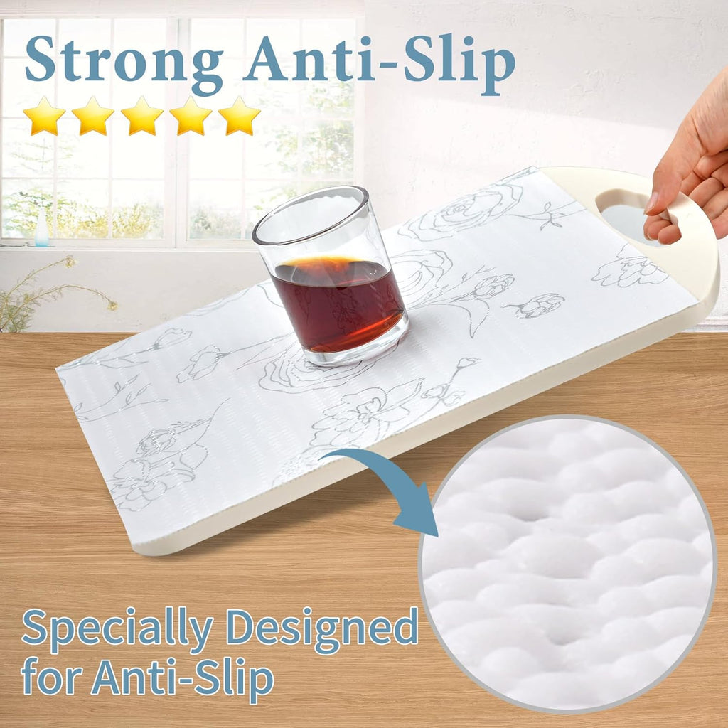Shelf Liners for Kitchen Cabinets 17in x 30FT Non Adhesive Drawer Liner Sliver Floral Thickened Shelf Liner Paper Strong Non-Slip Easy to Clean for Tool Box Refrigerator with Knife and Tape Measure