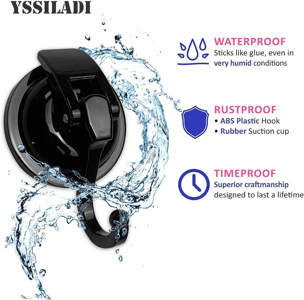 Heavy Duty Vacuum Suction Shower Hooks - Glass Suction Cup Bathroom Robe Hooks, Reusable, No Hole Punched, for Garland Decoration (Black, 6 Pack)