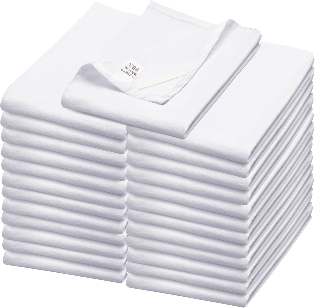 Flour Sack Towels| TeaTowel for Crafts| Kitchen Dish Cotton Blank Towel for Embroidery|Baking Bread Proofing Linen Cover| Thick Absorbent Quick Dry| 24 Pack 28"x28" White