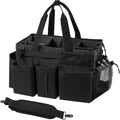 Wearable Cleaning Caddy Organizer with Handle & Shoulder Straps for Housekeepers, Under Sink & Car Cleaning Tool Organizer Bag with 4 Foldable Dividers (Black)