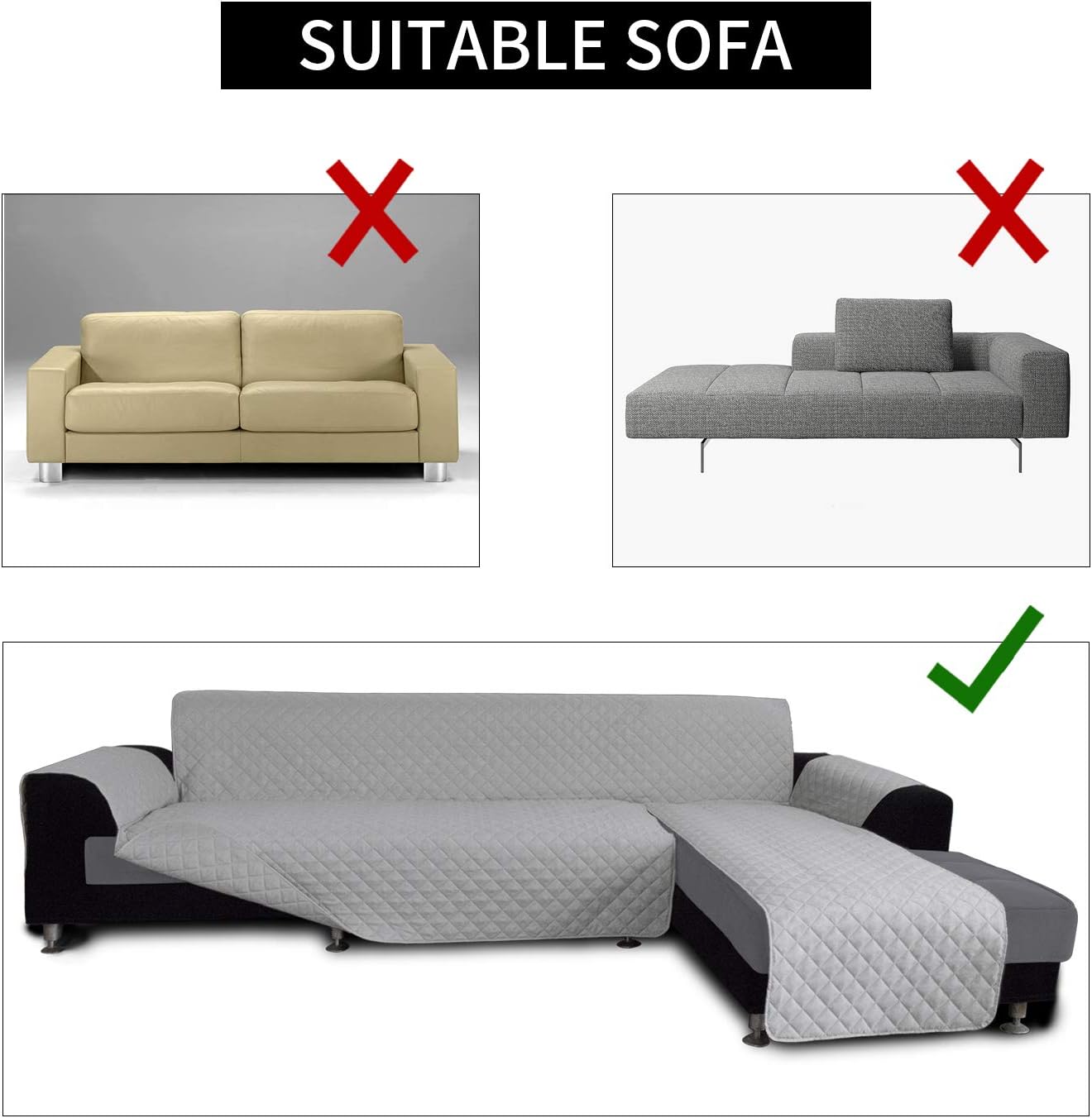 Easy-Going L Shape Sofa Slipcover - Reversible Couch Cover - Furniture Protector for Pets - Small, Light Gray