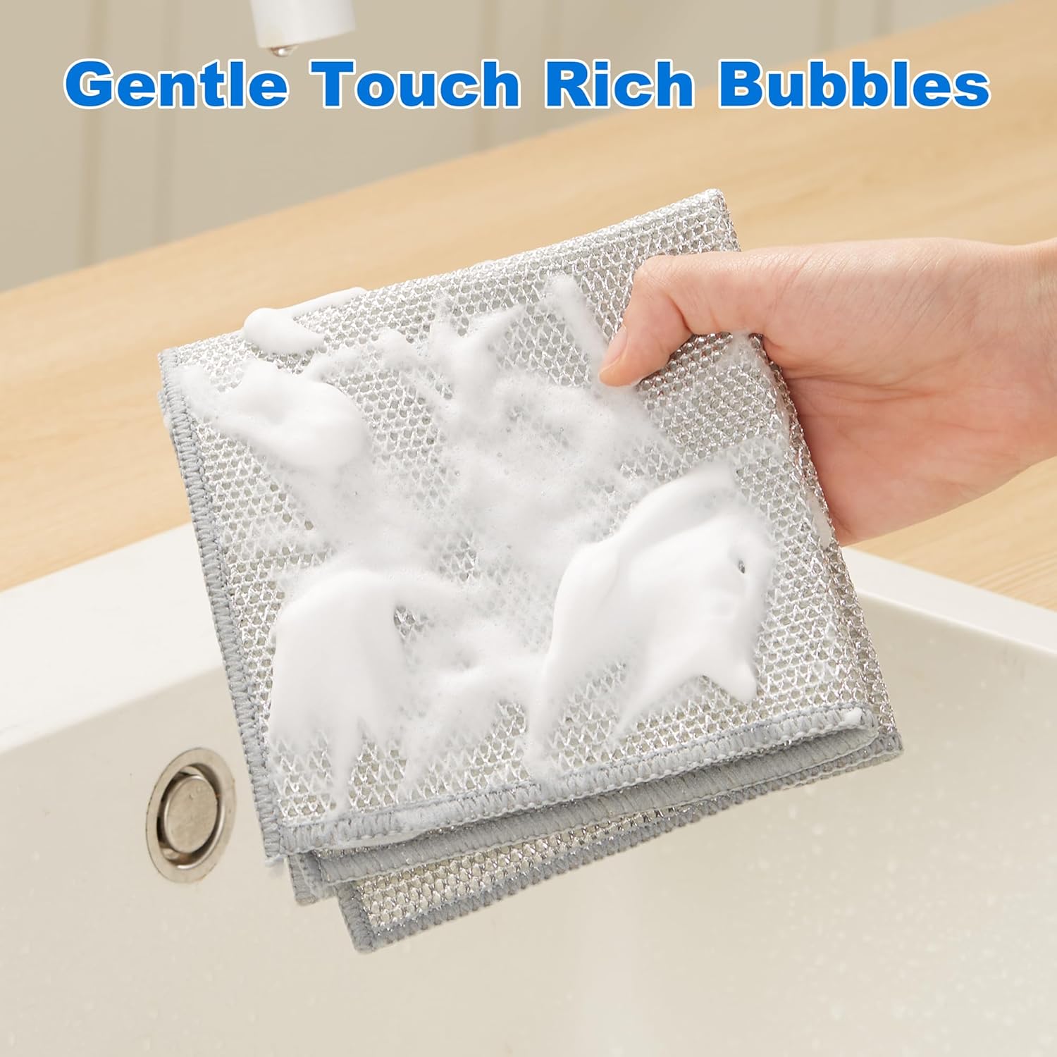 JOYMOOP Dual-Sided Silver Microfiber Cleaning Cloth, Reusable Non-Scratch Dishwashing Rag, Multipurpose Scrubbing Pads for Kitchen, Glass, Stainless Steel