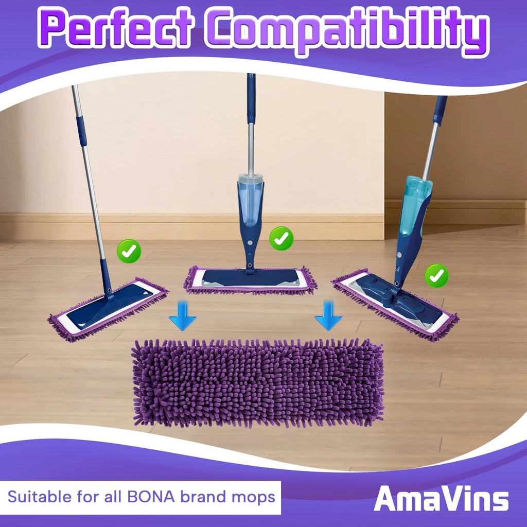 2 Pack Pet System Microfiber Sweeping Pad for Bona Mops, Reusable Pet Replacement Mop Pad for Multi-Surface Floors, 18 Inch Washable Cleaning & Dusting Pads, Attracts & Picks Up Pet Hair