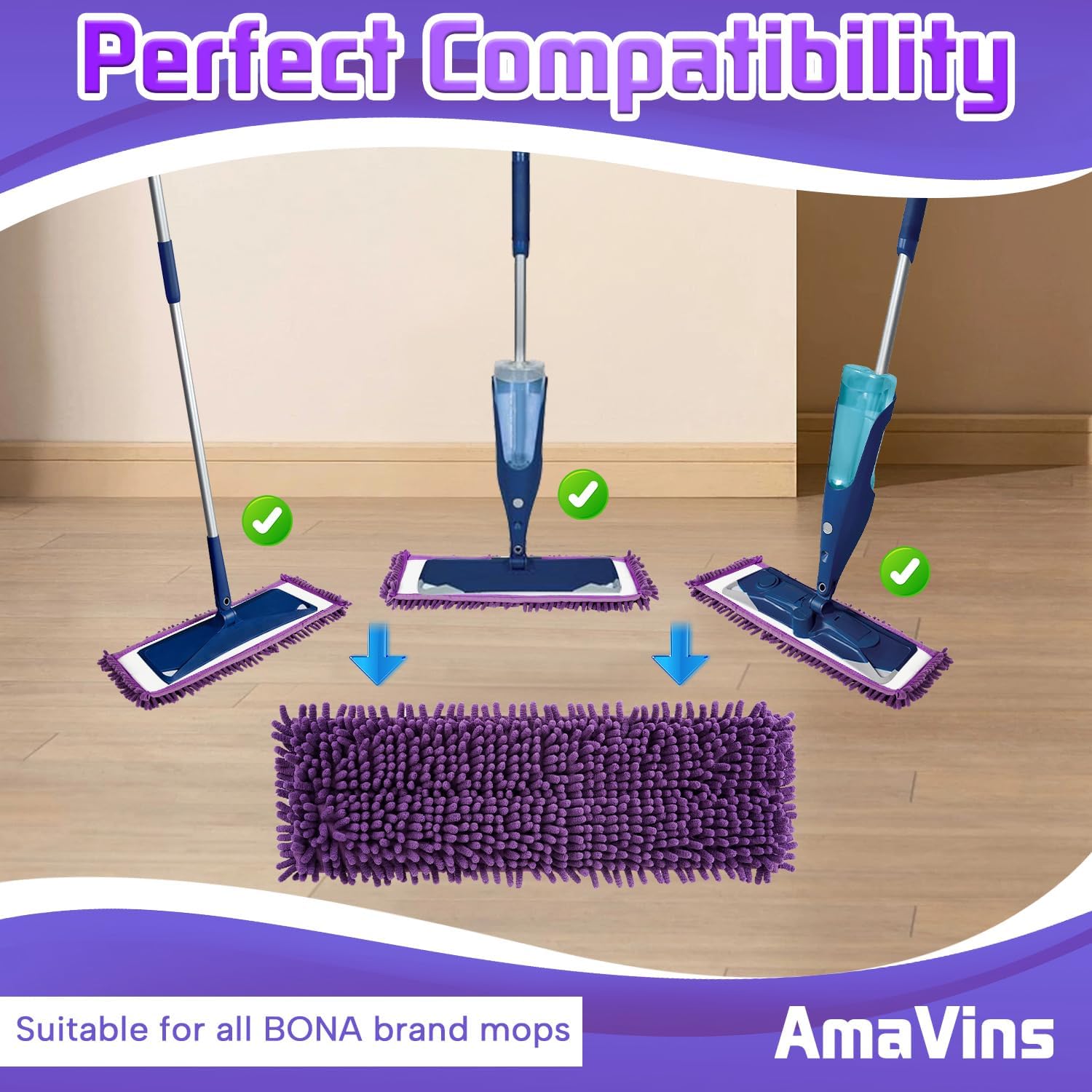 2 Pack Pet System Microfiber Sweeping Pad for Bona Mops, Reusable Pet Replacement Mop Pad for Multi-Surface Floors, 18 Inch Washable Cleaning & Dusting Pads, Attracts & Picks Up Pet Hair