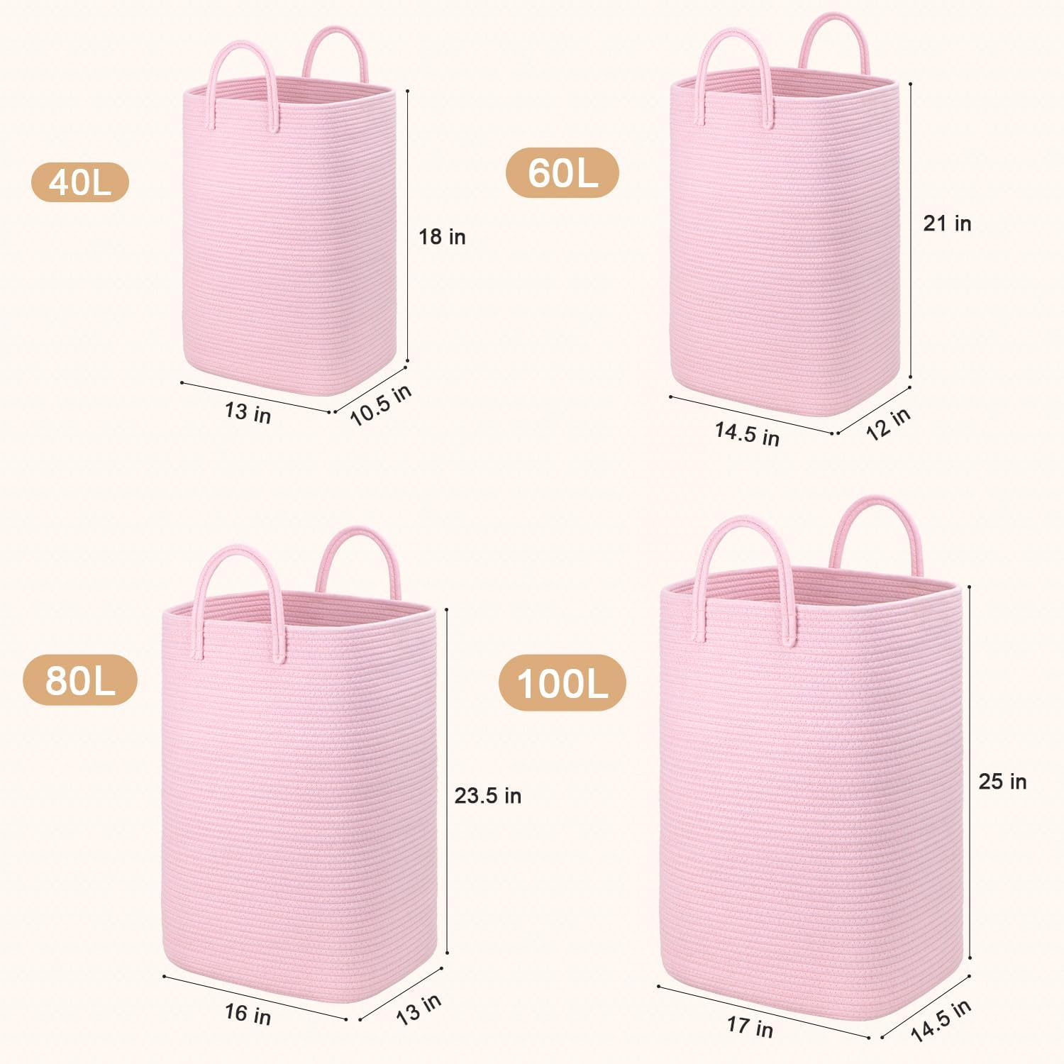 Laundry Basket,Woven Cotton Rope Laundry Hamper,100L Versatile Storage for Dirty Clothes,Baby Toys,and Blankets in Bathroom, Nursery,and Living Room