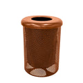 COATEDOUTDOORFURNITURE 32-Gallon Heavy-Duty Punched Steel Round Trash Receptacle, Commercial Outdoor Waste Bin with Liner & Black Flat Top Lid – Made in America (Textured Copper)