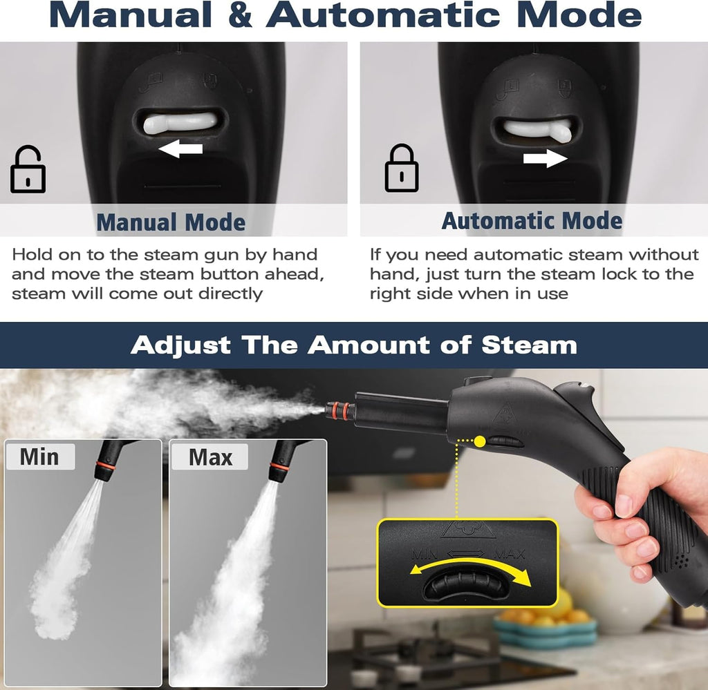 Steam Cleaner, Handheld Steamer with 21 Accessories, 248°F High-Temperature Steam for Floors, Grout, Tiles, Carpet, Cars - Portable 1.08L Tank, Child Lock, Chemical-Free Cleaning