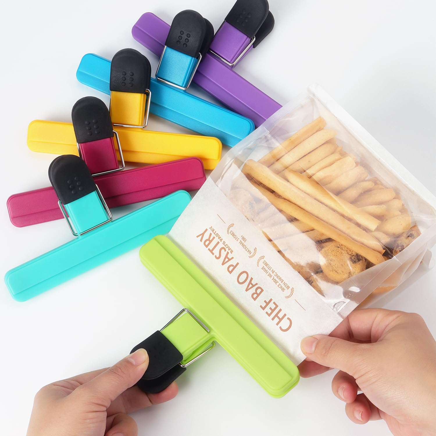 Tamaki 6 Pack Large Chip Bag Clips Assorted Color Food Bag Clips Plastic Heavy Duty Seal Grip, 6 x 3.5 Inch