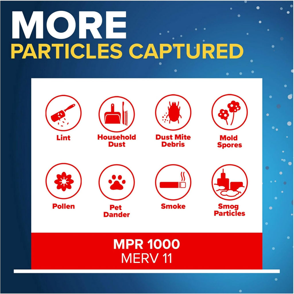 Filtrete 25x25x1 AC Furnace Air Filter, MERV 11, MPR 1000, Micro Allergen Defense, 3-Month Pleated 1-Inch Electrostatic Air Cleaning Filter, 4 Pack (Actual Size 4-Pack 24.688x24.688x0.813 in)