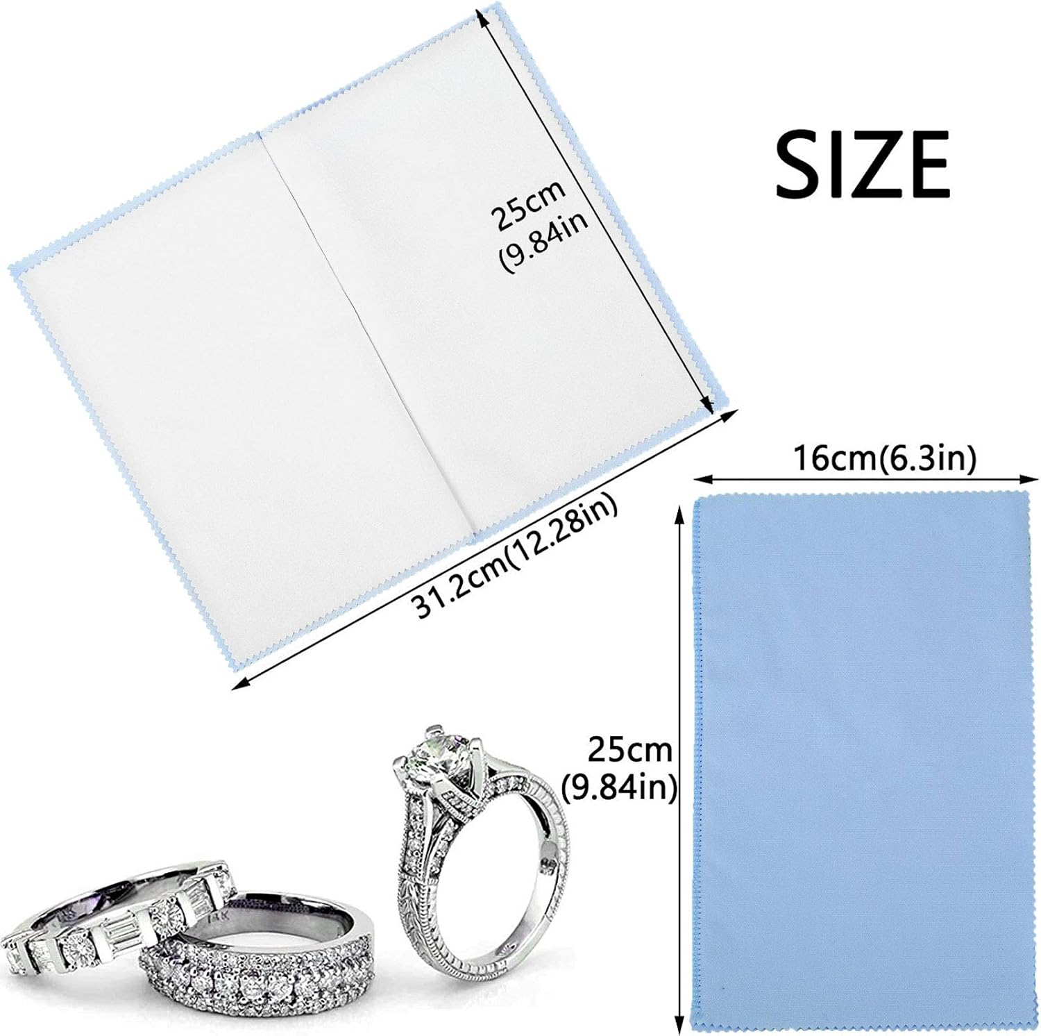 SEVENWELL Silver Polishing Cloth, Jewelry Cleaner Cloth for Sterling Silver Jewelry, Gold, Platinum, Silverware, Diamonds, Gemstones, Coins (Blue)