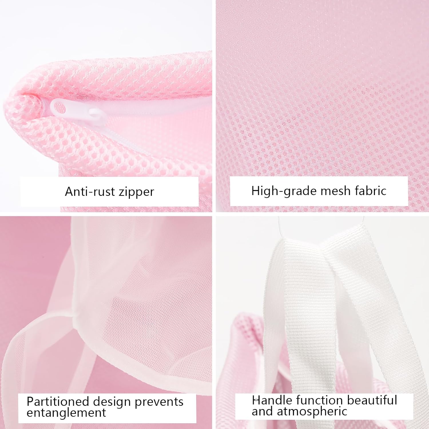 2 Pcs Special Zoning laundry bag for delicates with handles mesh laundry bags washing machine laundry totes travel storage and sorting bag(Pink-Blue)