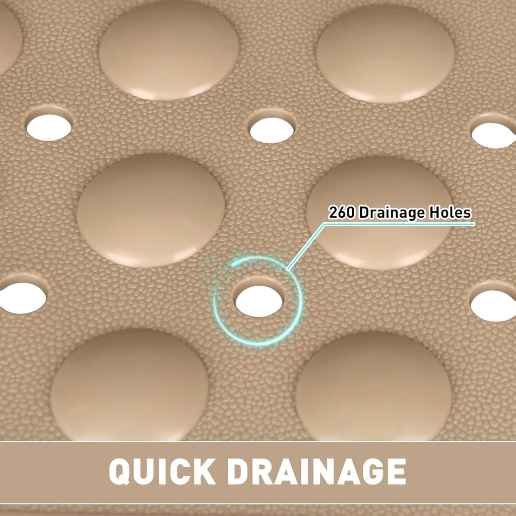 Shower Mat Non Slip: 35.4 x 23.6 Inch Extra Large TPE Shower Mats for Inside Shower - Anti Slip Shower Stall Matt with Drain Hole and Suction Cups for Elderly