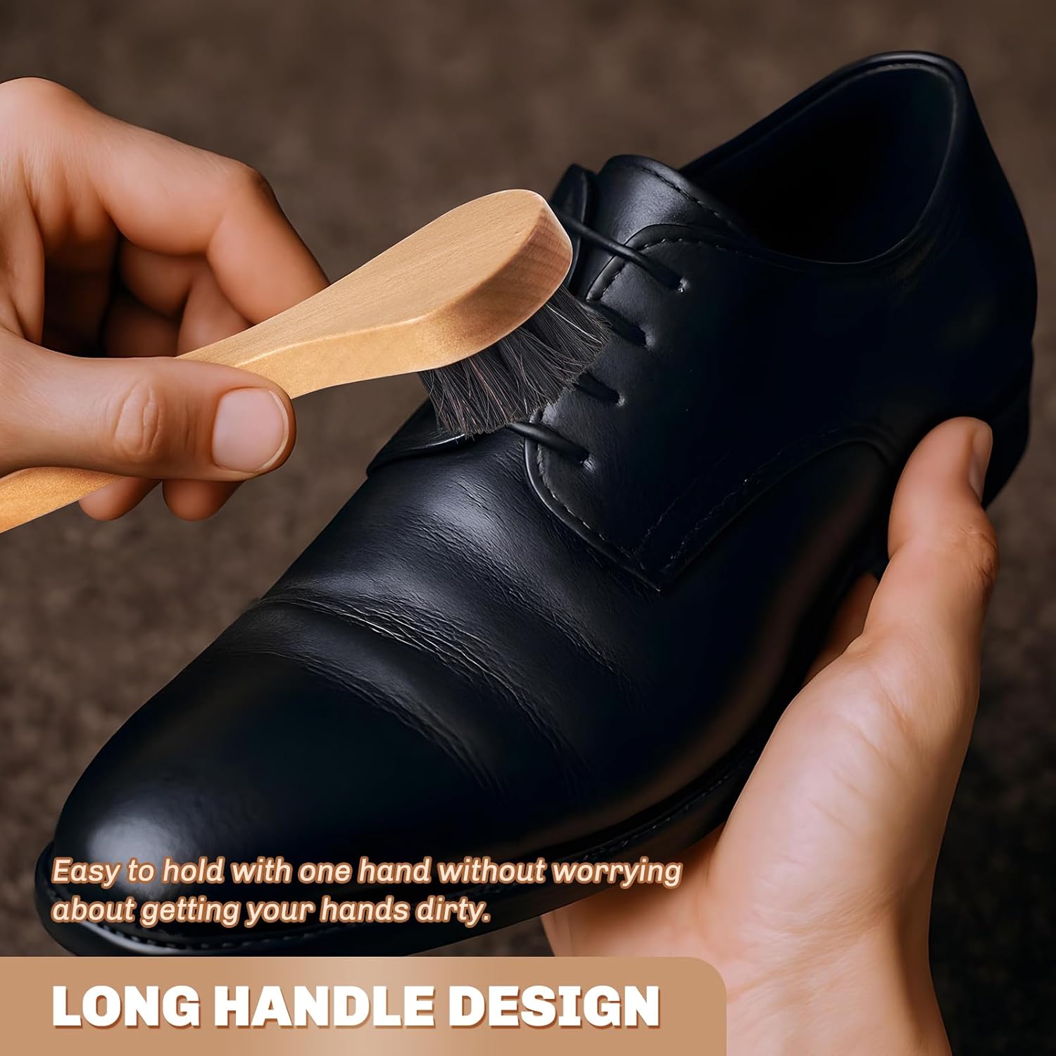 2 Pcs Horsehair Shine Shoes Brush Kit Polish Dauber Applicators Cleaning Leather Shoes Boots Care Brushes Suede Cleaner Brush(Wooden Long Handle)
