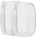 Handy Laundry Collapsible Mesh Pop Up Hamper with Wide Opening and Side Pocket - Breathable, Sturdy, Foldable, and Space-Saving Design for Clothes and Storage (White | 2-Pack)