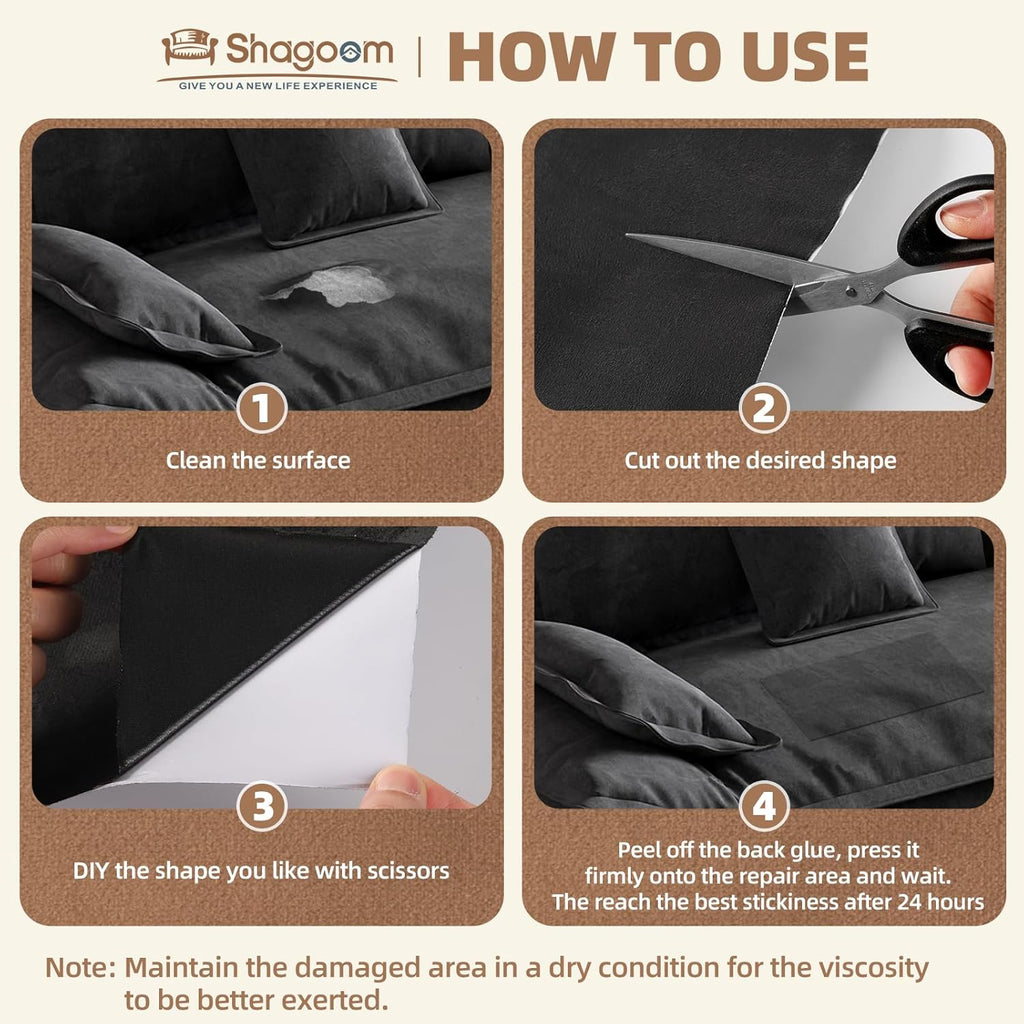 Suede Repair Patch, Large Fabric Repair Tape, Self-Adhesive Patches for Furniture, Couch, Sofa, Car Interior, Shoes, Hand Bag, Clothing (Dark Grey, 3.5X79 Inch)