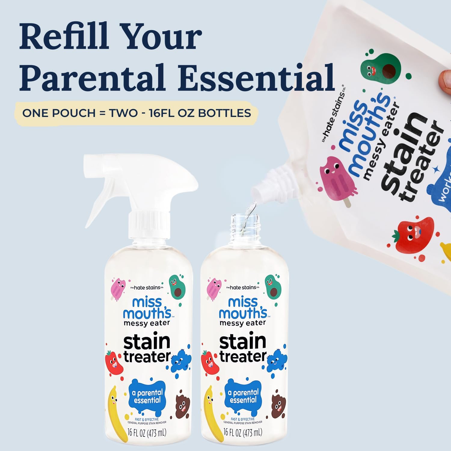 Miss Mouth's Messy Eater Stain Treater - 32oz Refill - Newborn & Baby Essentials - No Dry Cleaning Food, Grease, Coffee Off Laundry, Underwear, Fabric